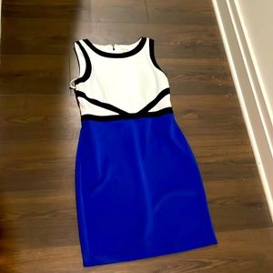 Calvin Klein size 8 blue, black, white work dress
